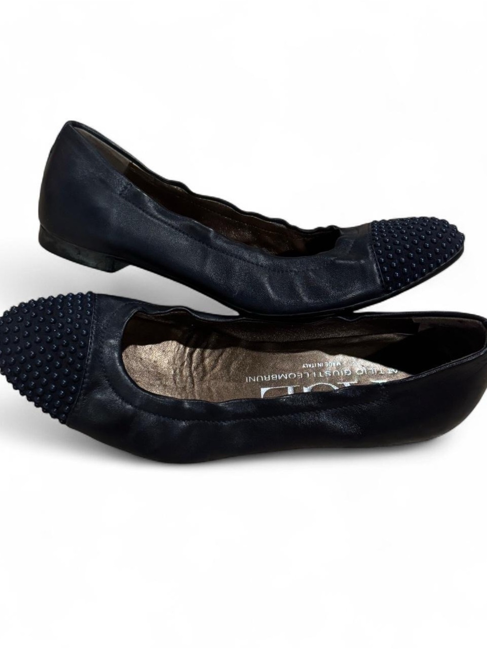 Leather Studded Cap-Toe Ballet Flat - Navy Blue